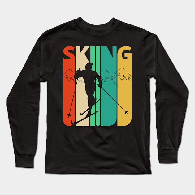 Skiing Silhouette, retro design. Long Sleeve T-Shirt by MadebyTigger